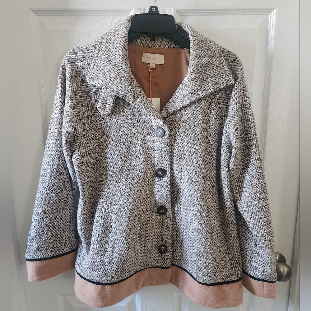 Skies Are Blue Light Brown Herringbone Pea Coat